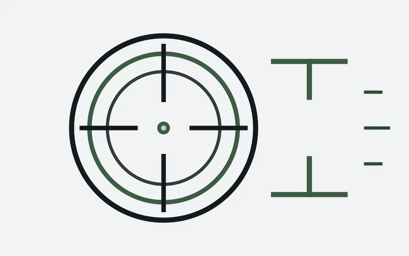 Circular aim trainer scope reticle with crosshair gap and HUD brackets on aim-ink paper.