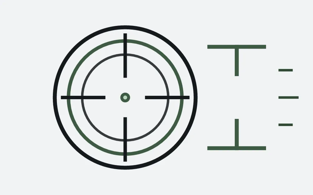 Close detail of the aim trainer scope reticle with crosshair ticks.