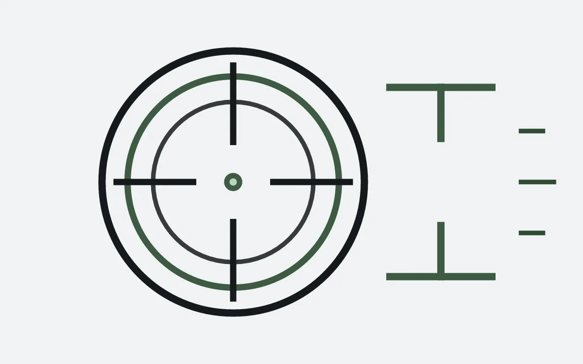 Framed aim trainer reticle panel with umber rings and sand center pip.